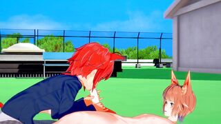 Catboy Foxboy slurps thick dick leaks cum in his mouth