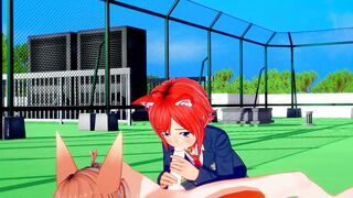 Catboy Foxboy slurps thick dick leaks cum in his mouth