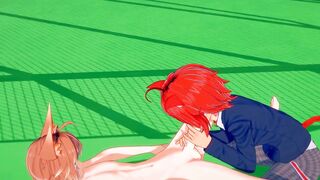 Catboy Foxboy slurps thick dick leaks cum in his mouth