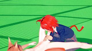 Catboy Foxboy slurps thick dick leaks cum in his mouth