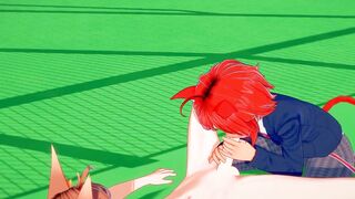 Catboy Foxboy slurps thick dick leaks cum in his mouth