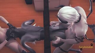 Zhongli gets railed raw and cum-filled in furry yiff threesome