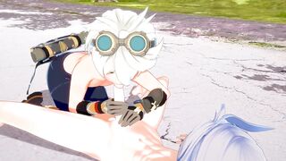 Razor gets a big creampie while sucking Bennett's girthy cock in 3D anime hentai