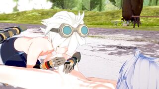 Razor gets a big creampie while sucking Bennett's girthy cock in 3D anime hentai