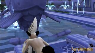 Furry yaoi dog and snow leopard destroyed in pool creampie
