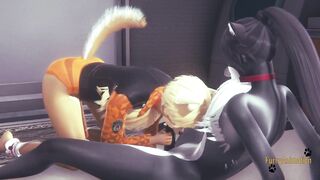 Fox sucks thick cat cock till cumshot overflows furry yaoi orgy