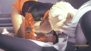 Fox sucks thick cat cock till cumshot overflows furry yaoi orgy