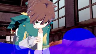 Kazuma gets face fucked raw in Konosuba yaoi BLOWJOB
