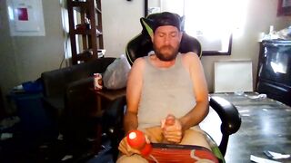 Disabled cutie jacking off with a tenga cup until thick cum drips everywhere