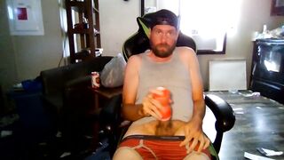 Disabled cutie jacking off with a tenga cup until thick cum drips everywhere