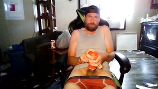 Disabled cutie jacking off with a tenga cup until thick cum drips everywhere