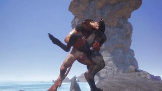 Gay Lion And Wolf Go Wild On Beach Cum Dump in Mouth