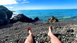 Blonde Hunk Pounds Cute Twink Ass on Pebbly Gay Beach Gushing Cum Explosion