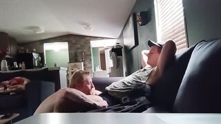 Petite Blonde Twink Chokes Deep on Big Dick Then Rides Bareback Destroyed