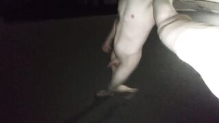 Skinny Twink Naked Street Stroll Explodes Gushing Cum Almost Busted