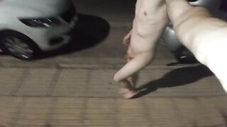 Skinny Twink Naked Street Stroll Explodes Gushing Cum Almost Busted