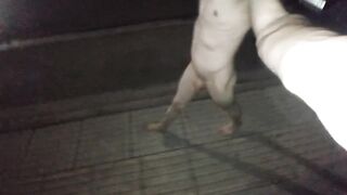 Skinny Twink Naked Street Stroll Explodes Gushing Cum Almost Busted