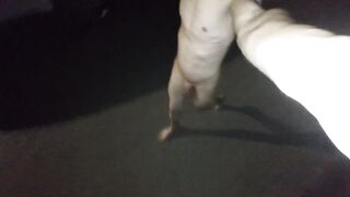 Skinny Twink Naked Street Stroll Explodes Gushing Cum Almost Busted