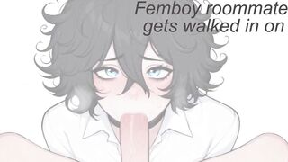 Femboy Caught Gagging on Roommate's Throbbing Cock Destroyed Gushing