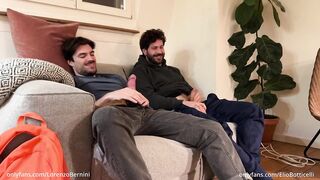 Straight Buddy Jerks Hairy Bestie's Huge Dick First Time Caught Gushing Cum