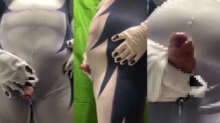 Chubby Jap Suit Freak Jerks Massive Cock Gushes Cum Flood