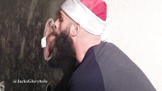 Santa Bearded Gloryhole Slut Chokes on Multiple Cum Floods