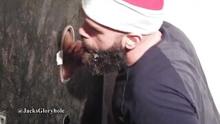 Santa Bearded Gloryhole Slut Chokes on Multiple Cum Floods