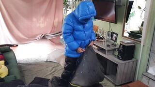 Puffer Jacket Faggot Drenched in Sleeping Bag Bukkake Explosion