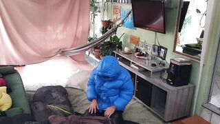 Puffer Jacket Faggot Drenched in Sleeping Bag Bukkake Explosion