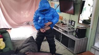 Puffer Jacket Faggot Drenched in Sleeping Bag Bukkake Explosion