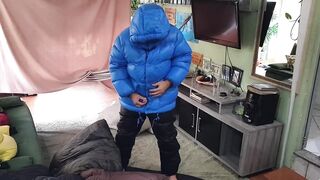 Puffer Jacket Faggot Drenched in Sleeping Bag Bukkake Explosion