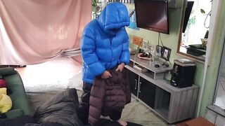 Puffer Jacket Faggot Drenched in Sleeping Bag Bukkake Explosion