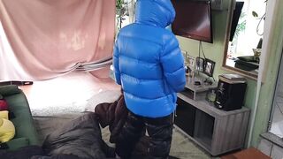 Puffer Jacket Faggot Drenched in Sleeping Bag Bukkake Explosion