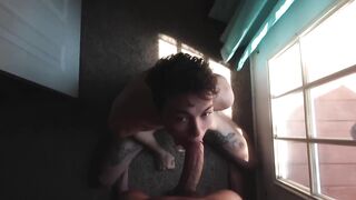 Twink Cocksucker Chokes Sloppy on Uncut Beast and Bursts Cum Gushing