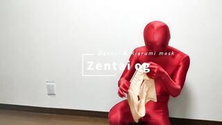 Kigurumi Mask Chokes Zentai Slut in Tight Tights Gush Destroyed