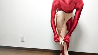 Kigurumi Mask Chokes Zentai Slut in Tight Tights Gush Destroyed