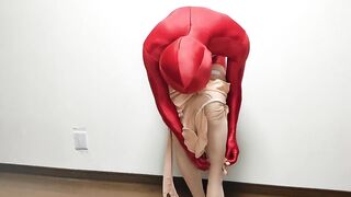 Kigurumi Mask Chokes Zentai Slut in Tight Tights Gush Destroyed