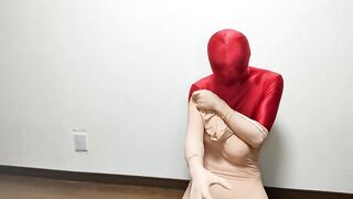 Kigurumi Mask Chokes Zentai Slut in Tight Tights Gush Destroyed