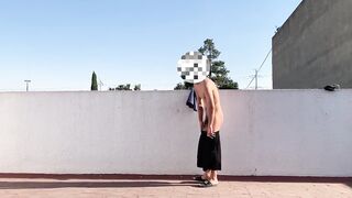 Skinny Latin Nudist Pumps Massive Dick Gushing Cum on Public Patio