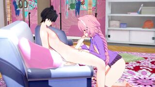 Gudao and Astolfo deep throat big cock in animated gay blowjob