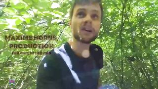 French forest hiker deep throat blowjob cum shot and messy mouth fuck