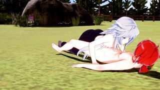 Genshin Impact Yaoi Razor's handjob makes Diluc blow his load