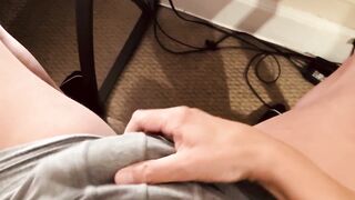Stress relief with a big thick gay dick squirted on gray underwear