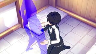 Kirito destroyed in brutal cumshot blowjob by twink