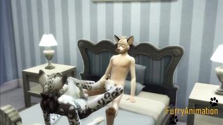 Furry Dog & Snow Leopard Footjob Rough Anal Creampie 3D Yaoi
