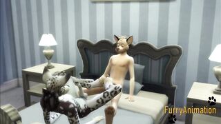 Furry Dog & Snow Leopard Footjob Rough Anal Creampie 3D Yaoi
