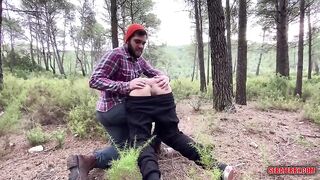 Lumberjack crushes twink’s shameful ass in the woods rough humiliation