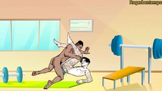 Black daddy wrecks tattooed straight boy gym anal cartoon hentai