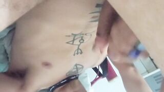 My Master jerks me hard until my thick cum gushes all over his uncut dick