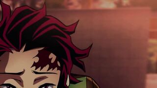 Genya x Tanjiro gay porn bent over bathtub sloppy blowjob
